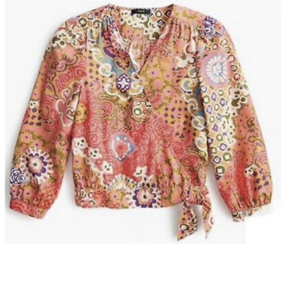 J Crew Colorful Floral Print Wrap Top - Picture 5 of 9